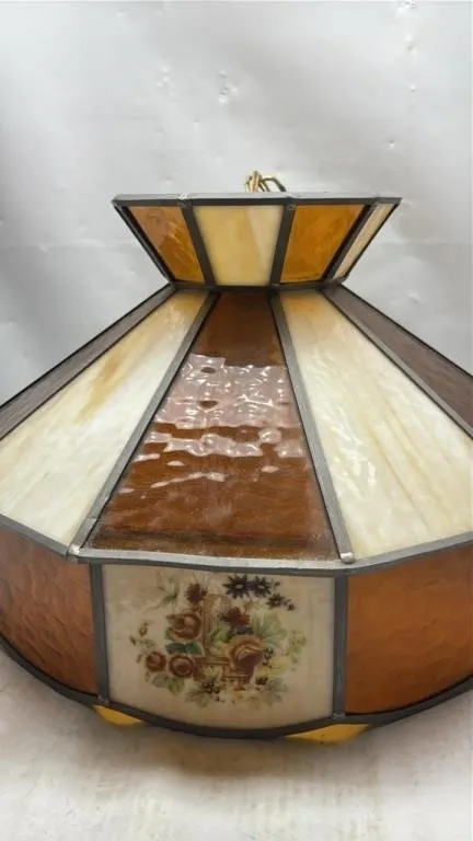 Vintage Tiffany Style pendant slag marble lamp sha