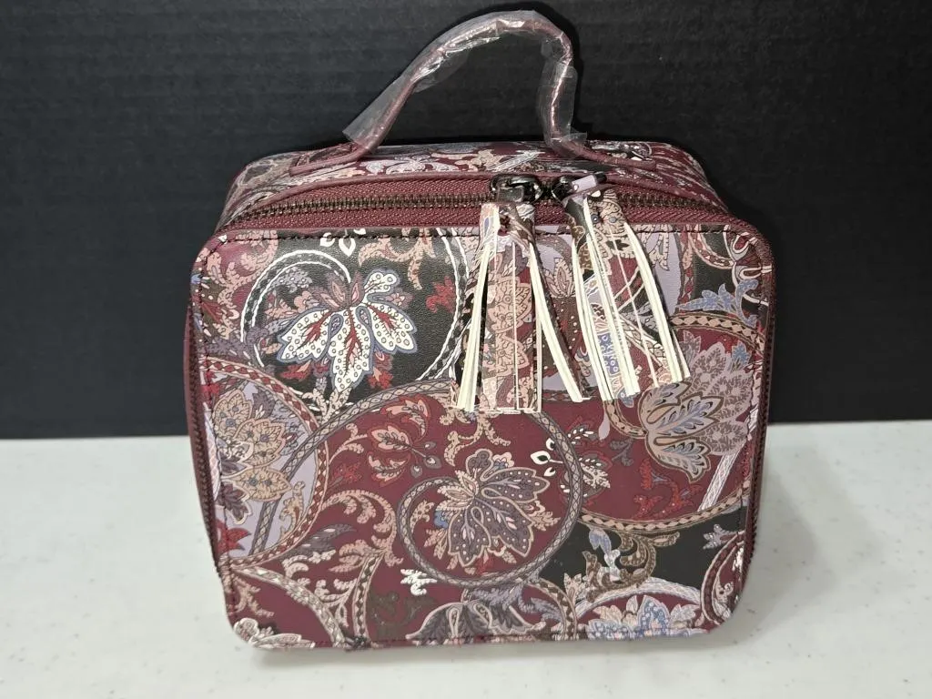 NWT MarlaWynne Burgundy Paisley Cosmetics Train