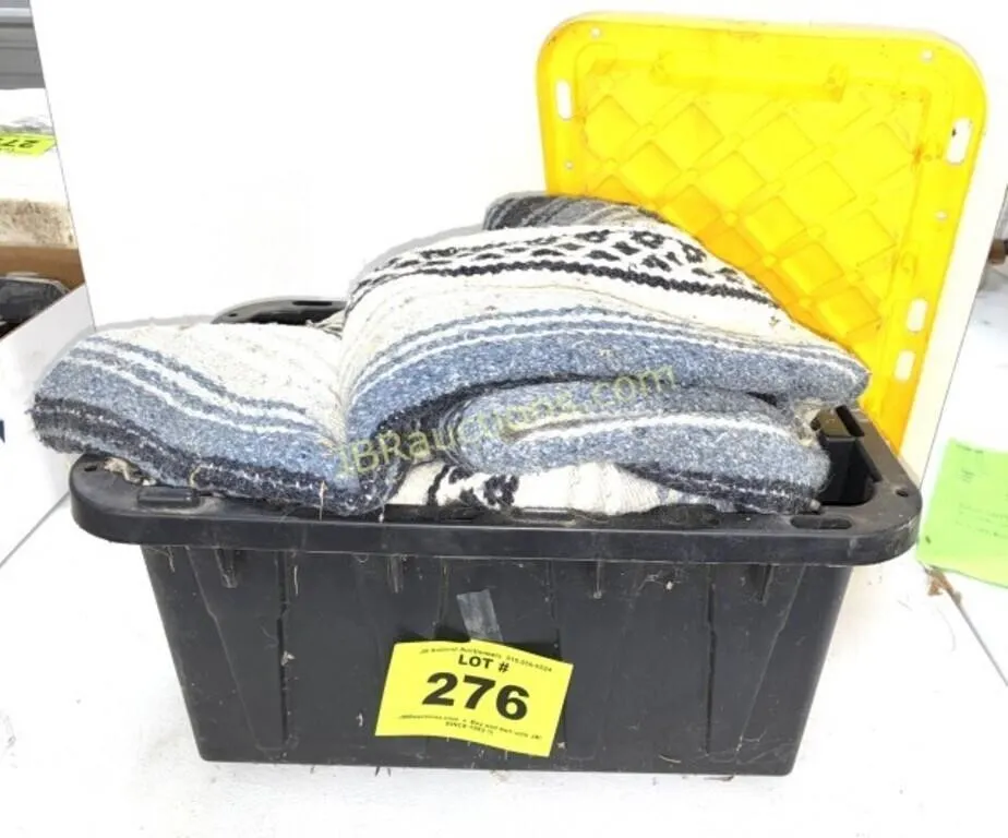 SM PLASTIC TOTE W BLANKETS