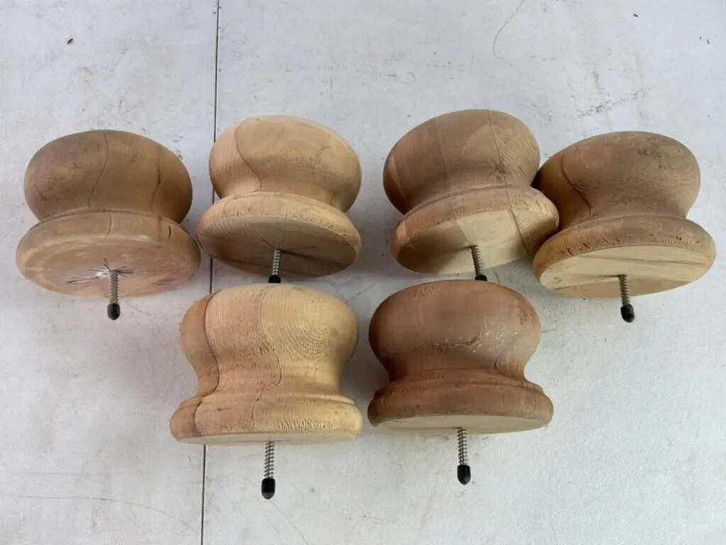 Wooden Turned Bun Feet w/ Bolts (Lot of 6)