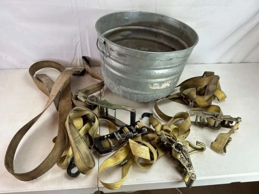 Mixed Lot (5) - Galvanized Tub & Tie-Downs