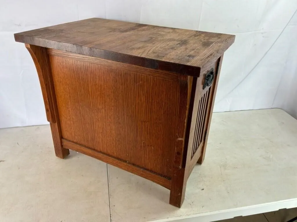Oak Wood Cabinet with Slatted Door