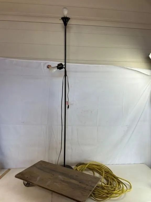 Mixed Lot - Floor Lamp, Cord & Wood Dolly (3pc)