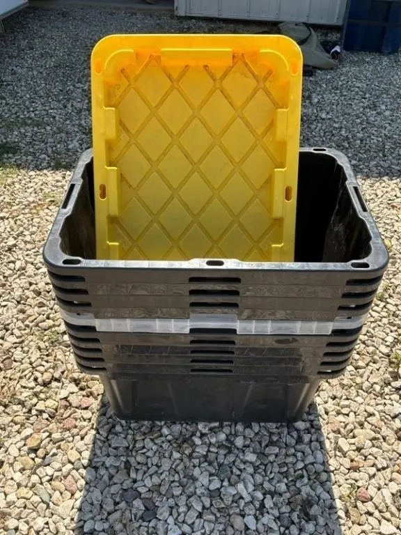 Large Plastic Storage Tote w/ Yellow Lid