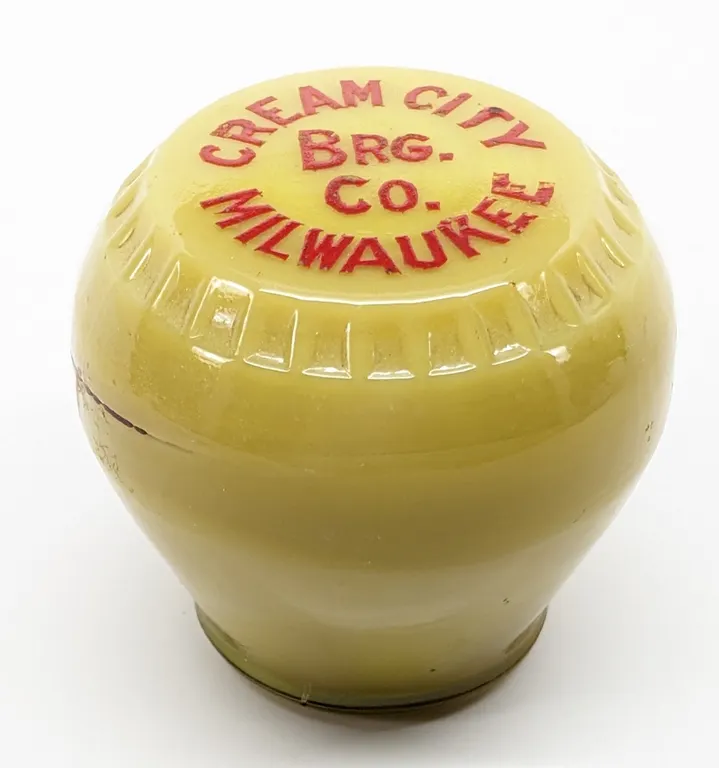 CARAMEL SLAG GLASS TAP KNOB HANDLE CREAM CITY BEER MILWAUKEE WISCONSIN
