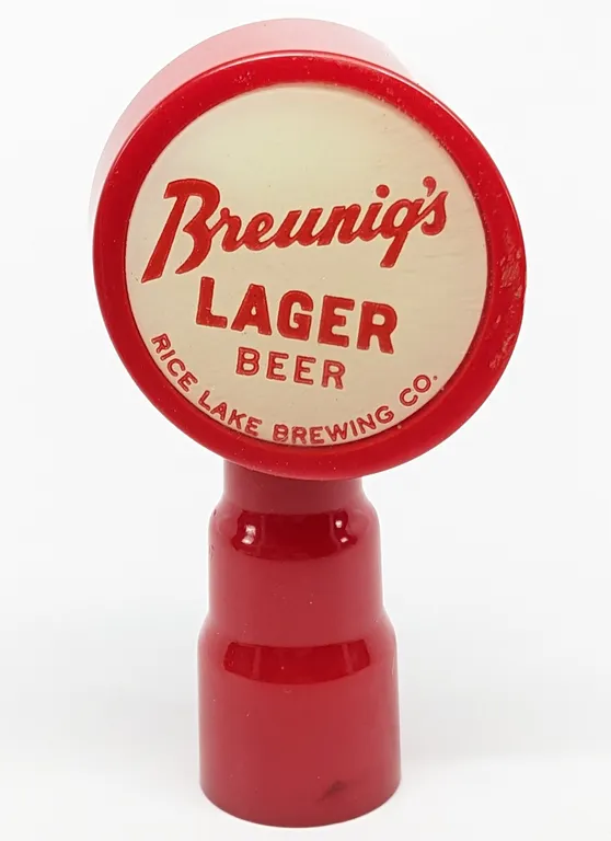 RED CATALIN BAKELITE TAP KNOB HANDLE BREUNIG'S LAGER BEER RICE LAKE WISCONSIN