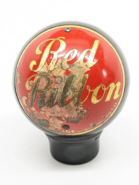 BALL TAP KNOB HANDLE RED RIBBON BEER WAUSAU WISCONSIN (DAKA-WARE)