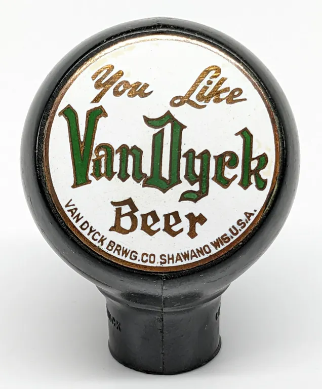 BALL TAP KNOB HANDLE YOU LIKE VAN DYCK BEER SHAWANO WISCONSIN (GREEN DUCK)