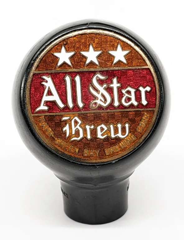 BALL TAP KNOB HANDLE ALL STAR BREW RAHR BEER GREEN BAY WISCONSIN (GREEN DUCK)