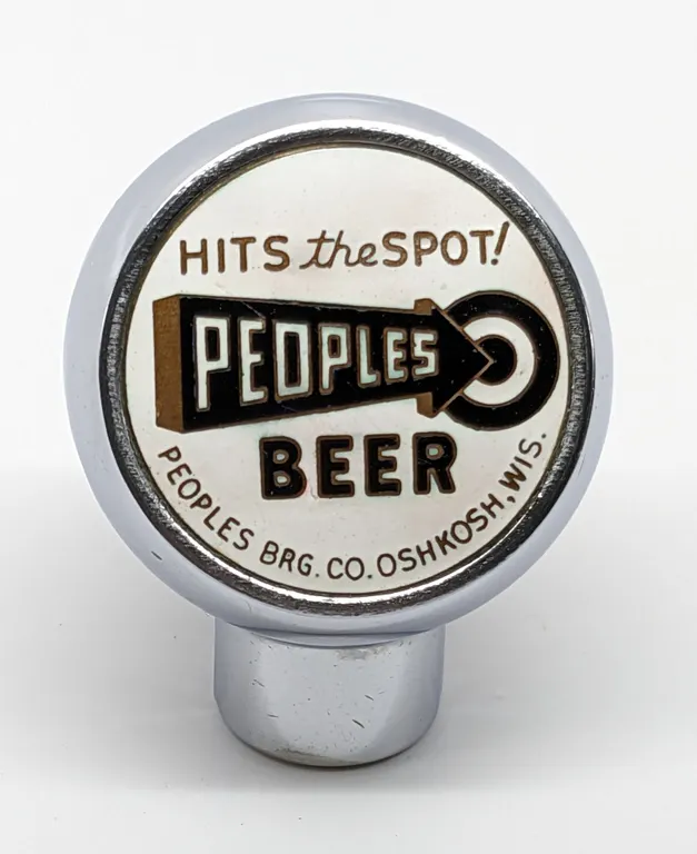 BALL TAP KNOB HANDLE PEOPLES BEER HITS TH SPOT OSHKOSH WISCONSIN (ROBBINS)