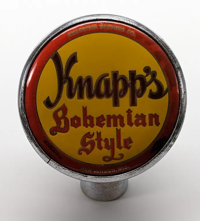 BALL TAP KNOB HANDLE KNAPPS BOHEMIAN STYLE BEER NEW LONDON WISCONSIN KNAPSTEIN (TIN CAN STYLE)
