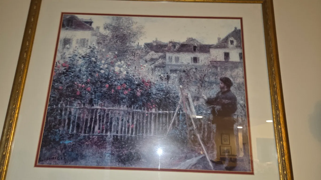 Vintage Monet Framed Impressionist Print Portrait W/ Flowers Cityscape