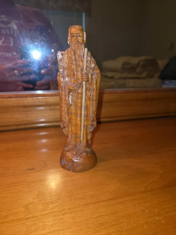 Wood carved moses & the ten commandments