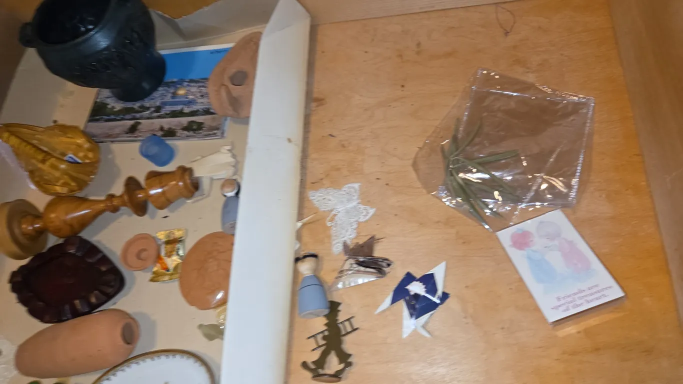 miscellaneous pottery pieces, jerusalem, postcards and more