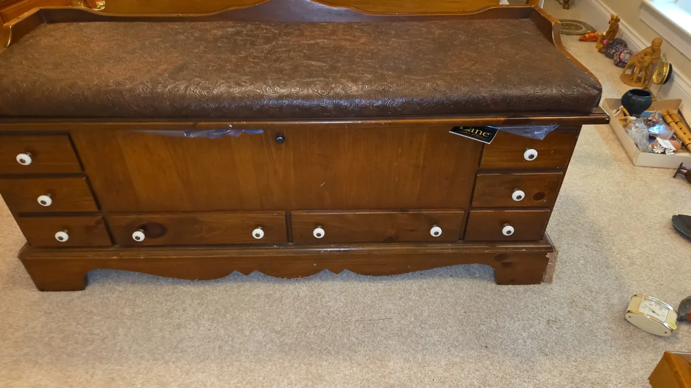 Hope chest lane love chest with leather top, has some wear
