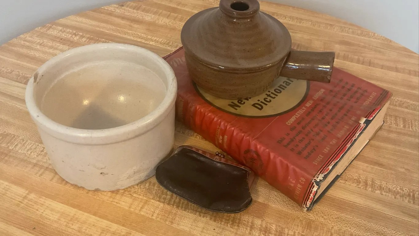Vintage Stoneware, Coin Purse & Dictionary Collection