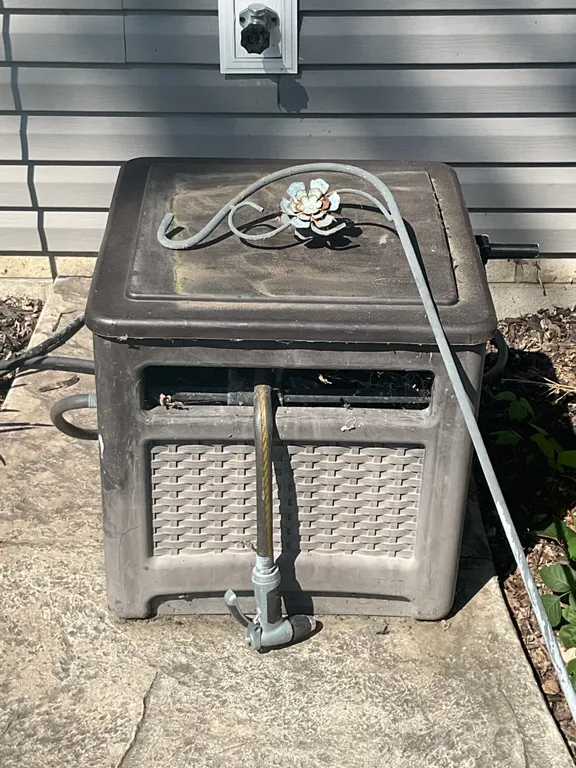 Garden Hose Reel Box with Hose & Decorative Shepherd Hook