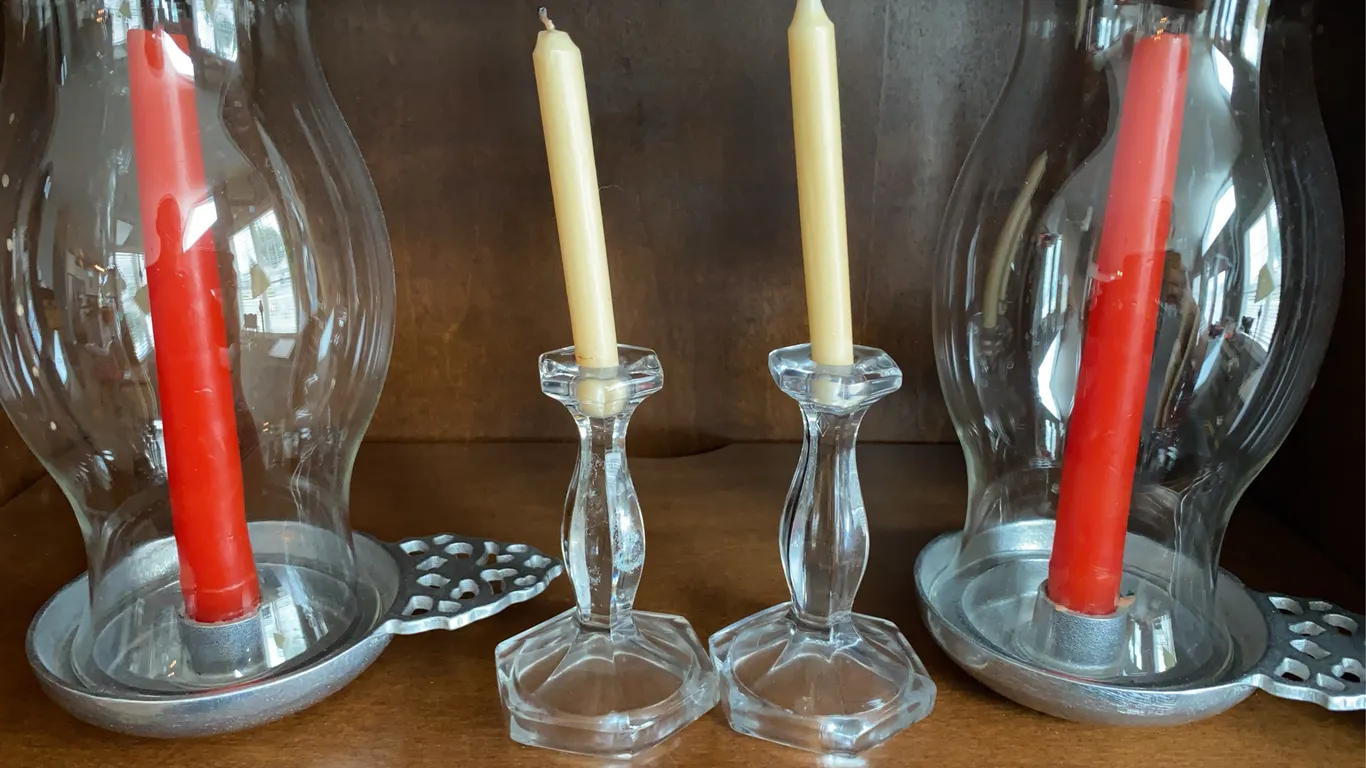 Vintage Tabletop Candlestick & Hurricane Lamps