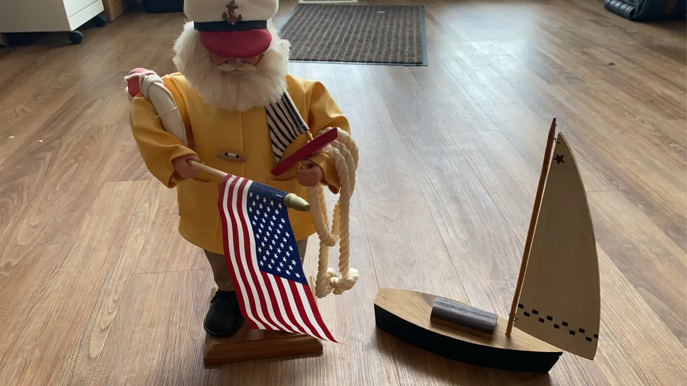 Nautical Sailor Figure & Wooden Sailboat