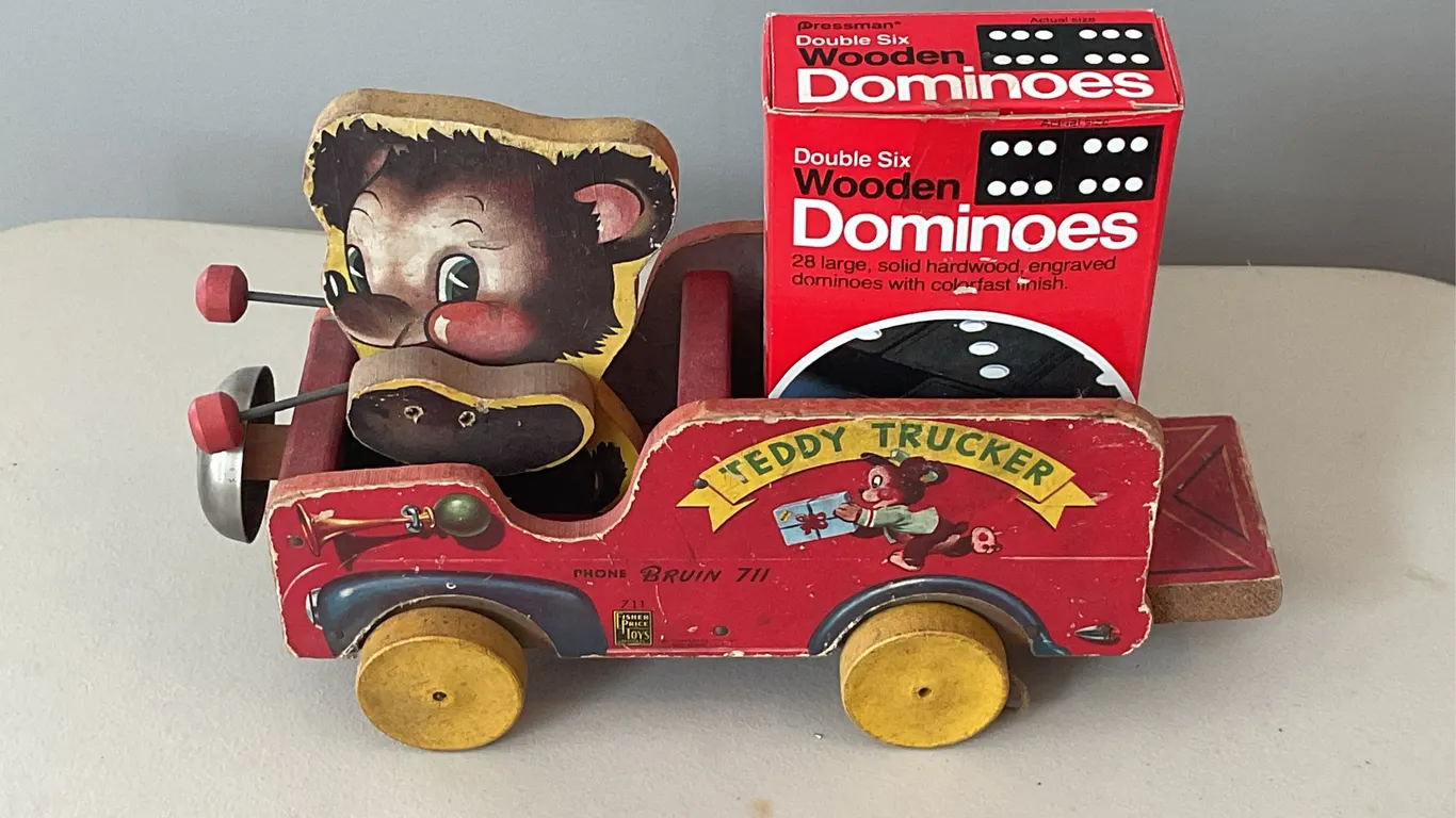 Vintage FisherPrice Teddy Trucker & Wooden Dominoes