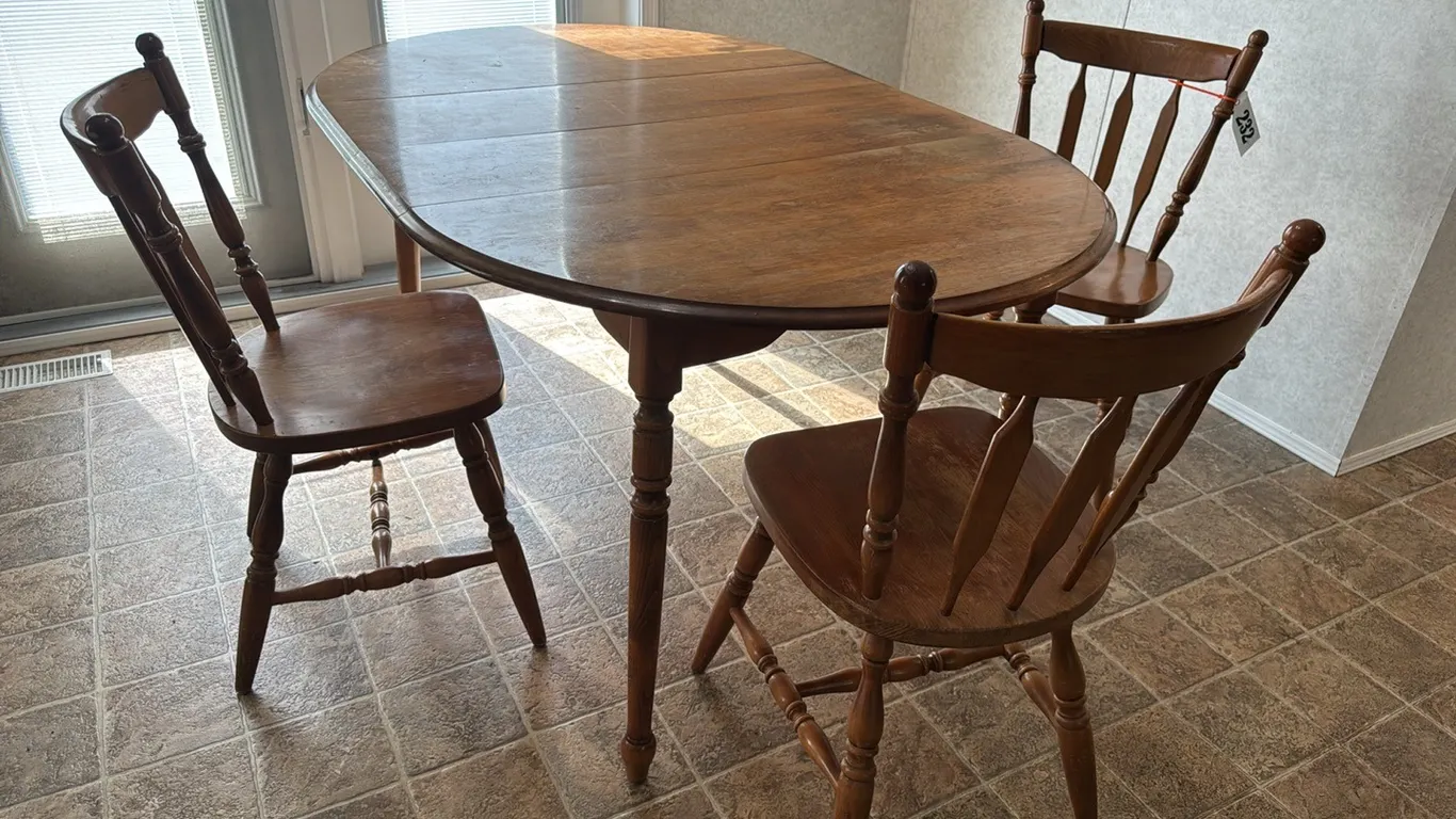 WOODEN TABLE & 3 CHAIRS