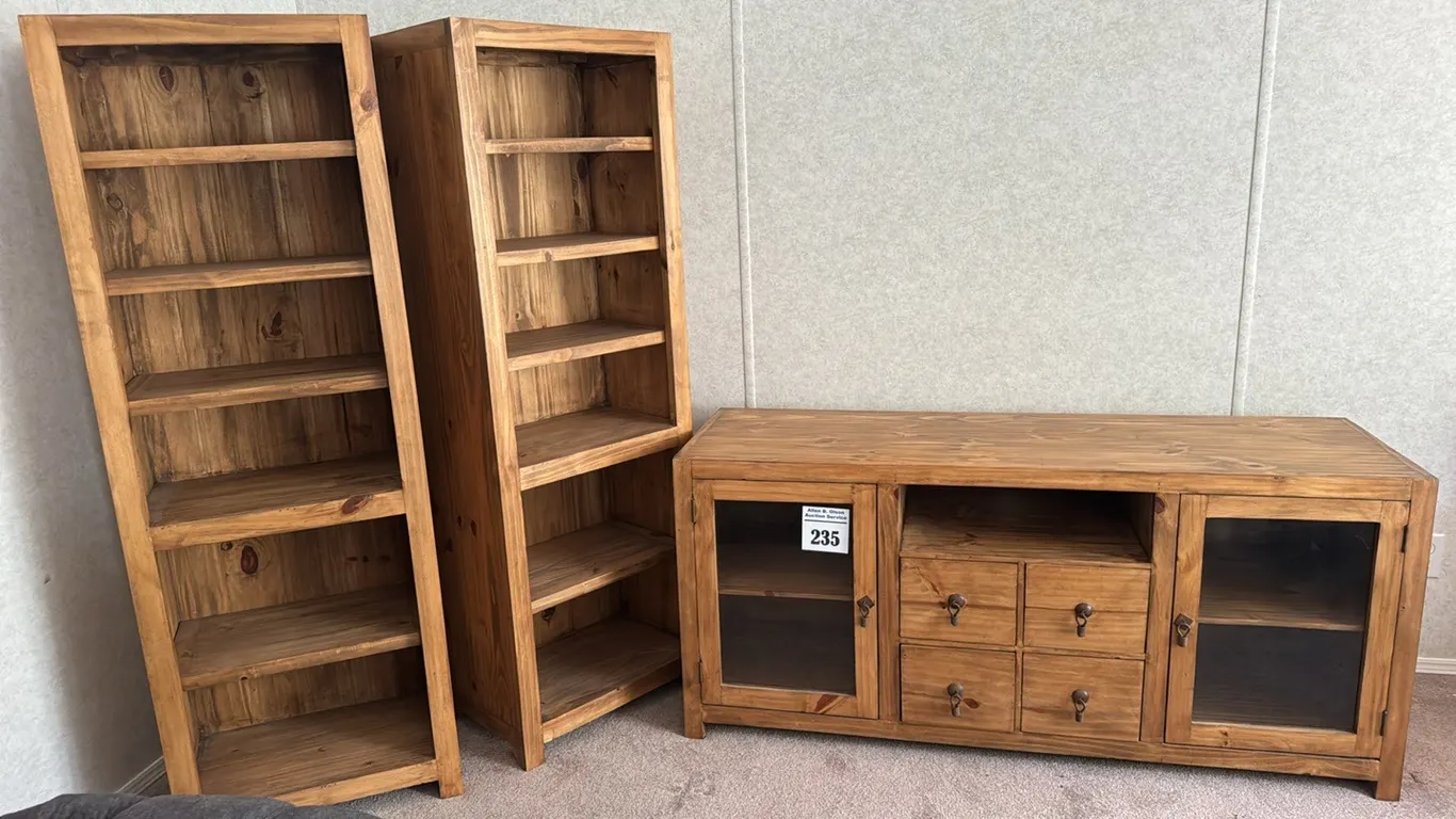 27"Hx19 1/2"Wx59'L ENTERTAINMENT CENTER & 63"Hx14"Wx21 1/2"L 2 SHELVING UNITS