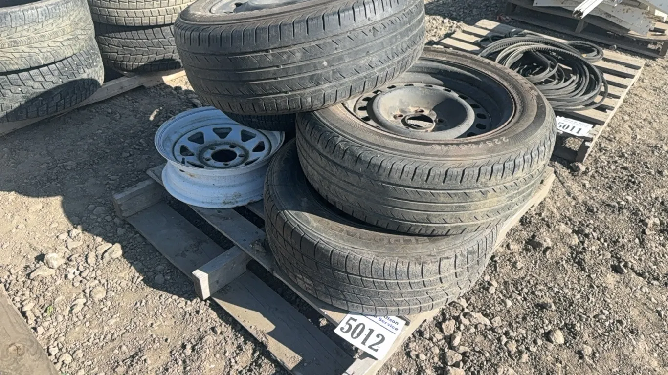 3 - 225/60R16 TIRES ON RIMS, 2 - 225/60R16 TIRES, 1 - 5 BOLT RIM