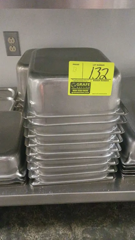 Stainless steel half-size food pans. 4"D.