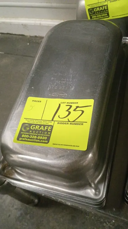 Vollrath Super Pan 1/4 size stainless steel insert pans. Includes (5) pans. 3"D.