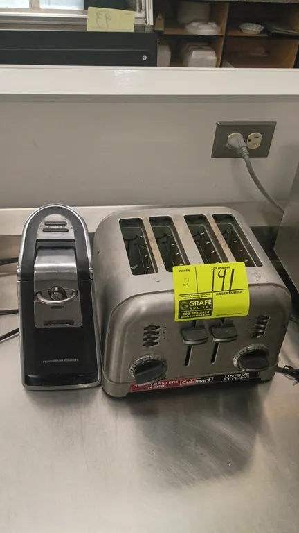 Cuisinart 4-slice toaster and Hamilton Beach electric can opener. Includes a Cuisinart brushed metal 4-slice toaster featuring dual independent contro