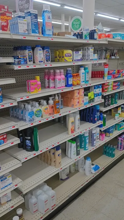 Assorted health, beauty, and personal care retail inventory from 4' shelf section. Includes brand-name and generic items such as Tums, Pepto-Bismol, a