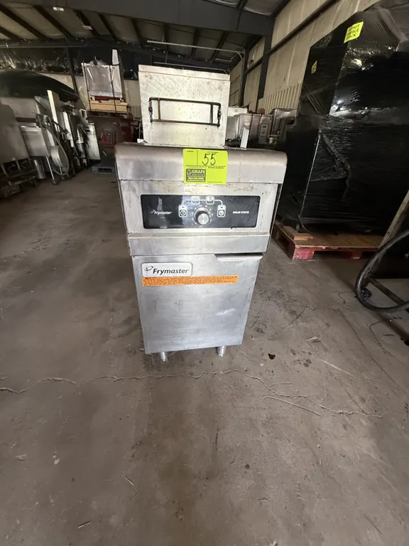 Frymaster PH155SD natural gas deep fryer. Features solid-state controls and stainless steel construction. Rating: 80,000 BTU/hr. Electrical: 110-120V,