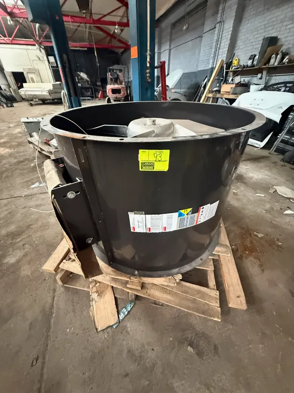 Dayton 42" industrial exhaust fan. Features cylindrical steel housing with flanged rim.