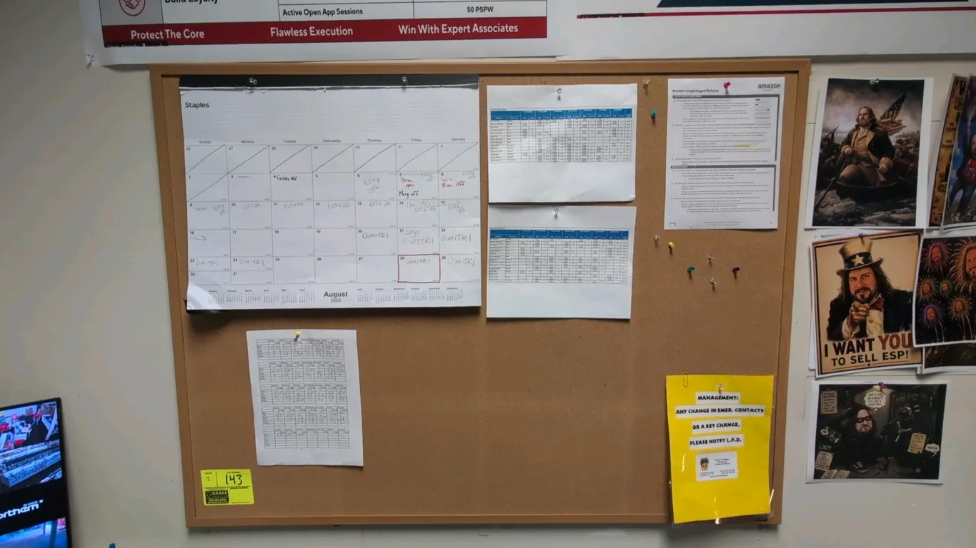 Wood framed cork bulletin boards. Features natural cork surface and light wood-tone frames. Dimensions: (1) 3' x 4' and (1) 2' x 3'. Wall mounted. Con