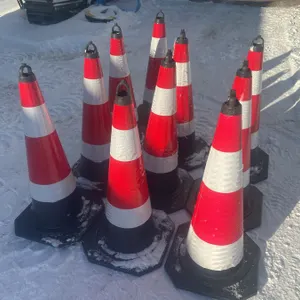 25 new plastic pylons, see lot details 14"x14" base, 30" high ONLY 10 shown 25 included- file pictures
