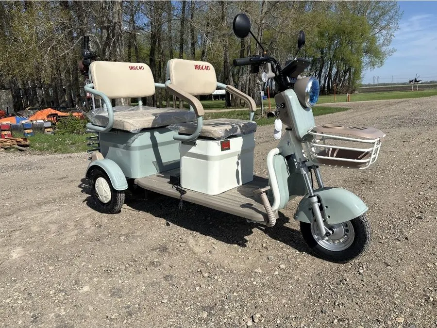 NEW Unassembled SDLanch 3-wheel mini golf cart, 2-seater, electric drive, WHITE, reverse, see video, see lot details. File pics.
