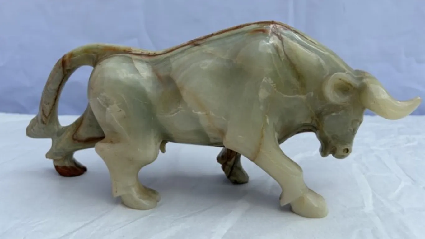 Hand-Carved Bull Sculpture