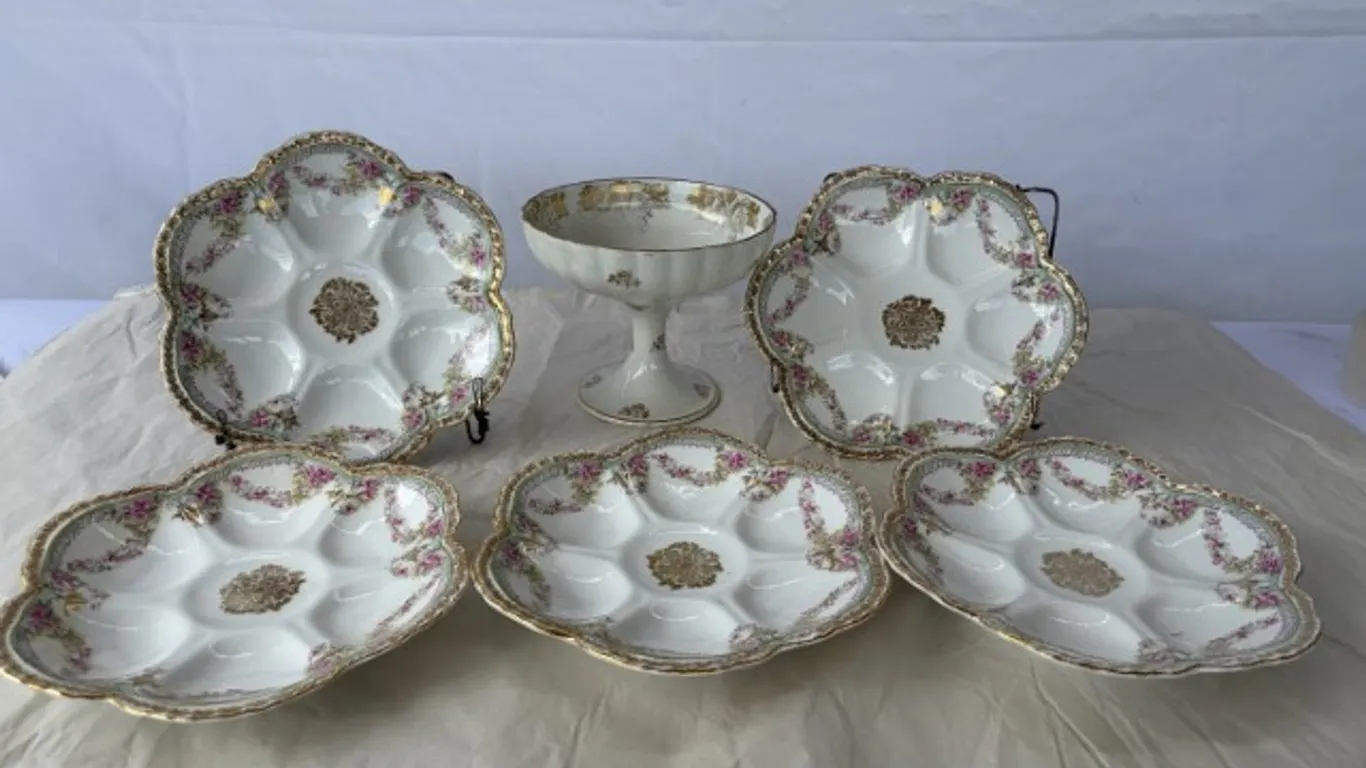 Antique Porcelain Oyster Plates +