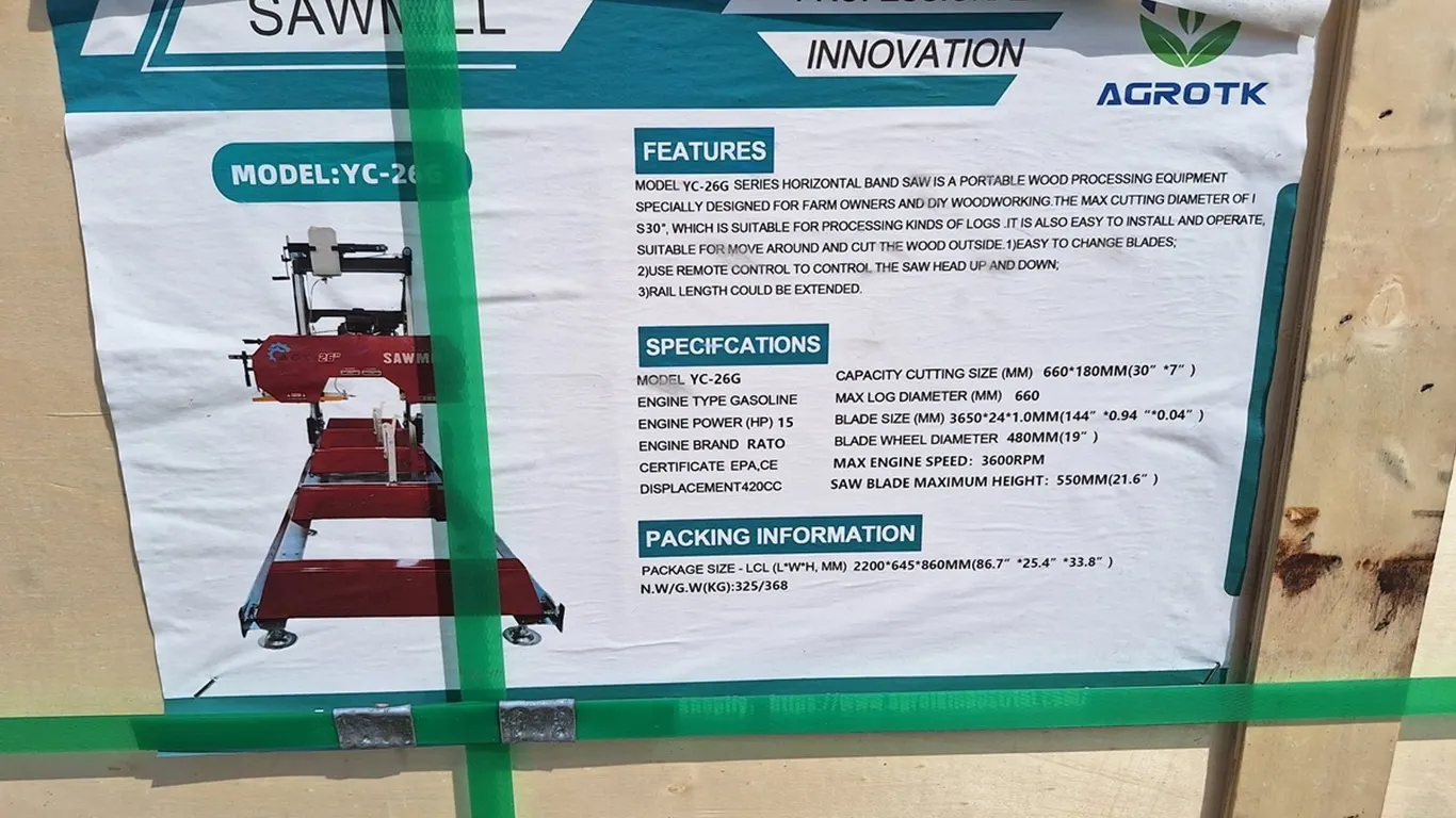 2026 AGT Portable Sawmill, Model YC-26G, Unused
