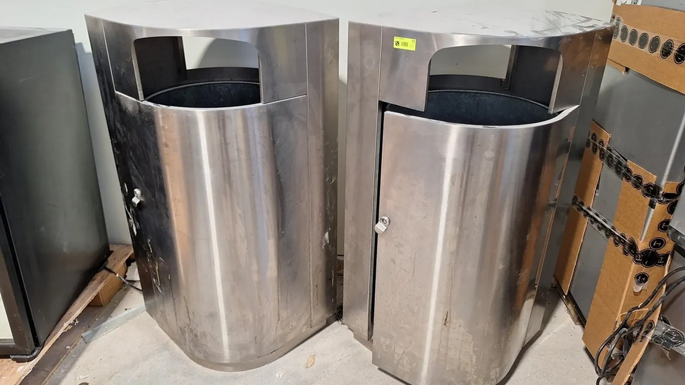 2 SS Trash Enclosures with Cans, 28"x20"x45"