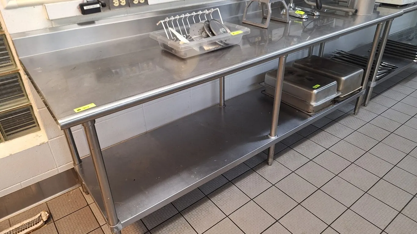 SS Table with Backsplash and Undershelf, 96"x30"x36"