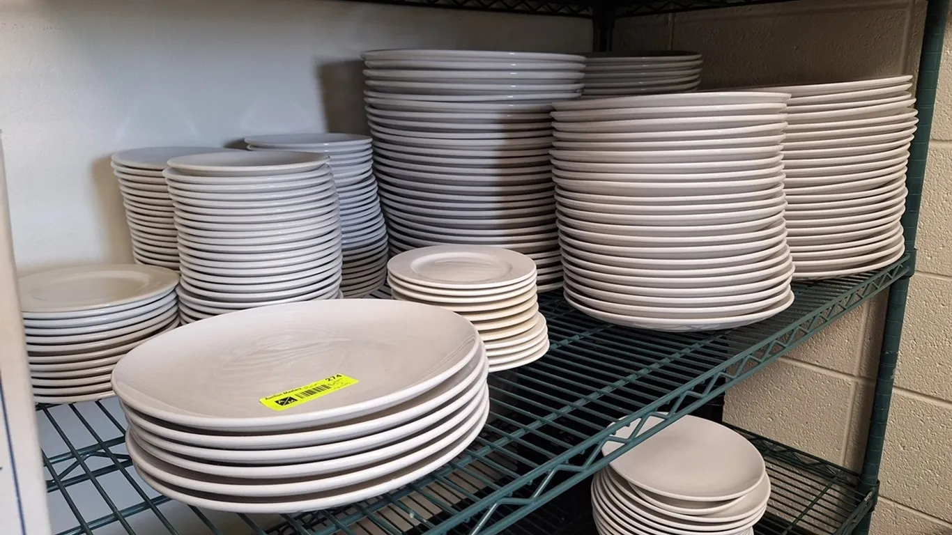 Assorted Plates on 2 Shelves