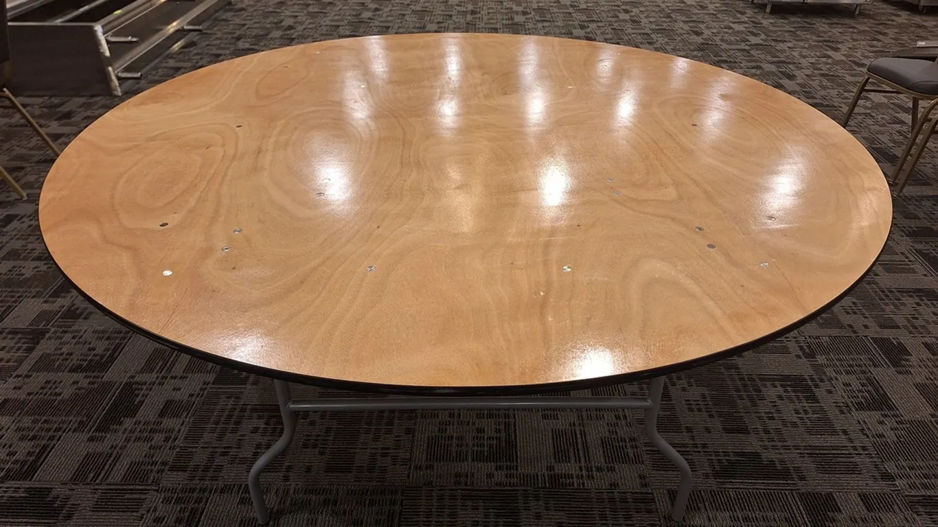 7 Wood Folding Tables, 72" Dia.