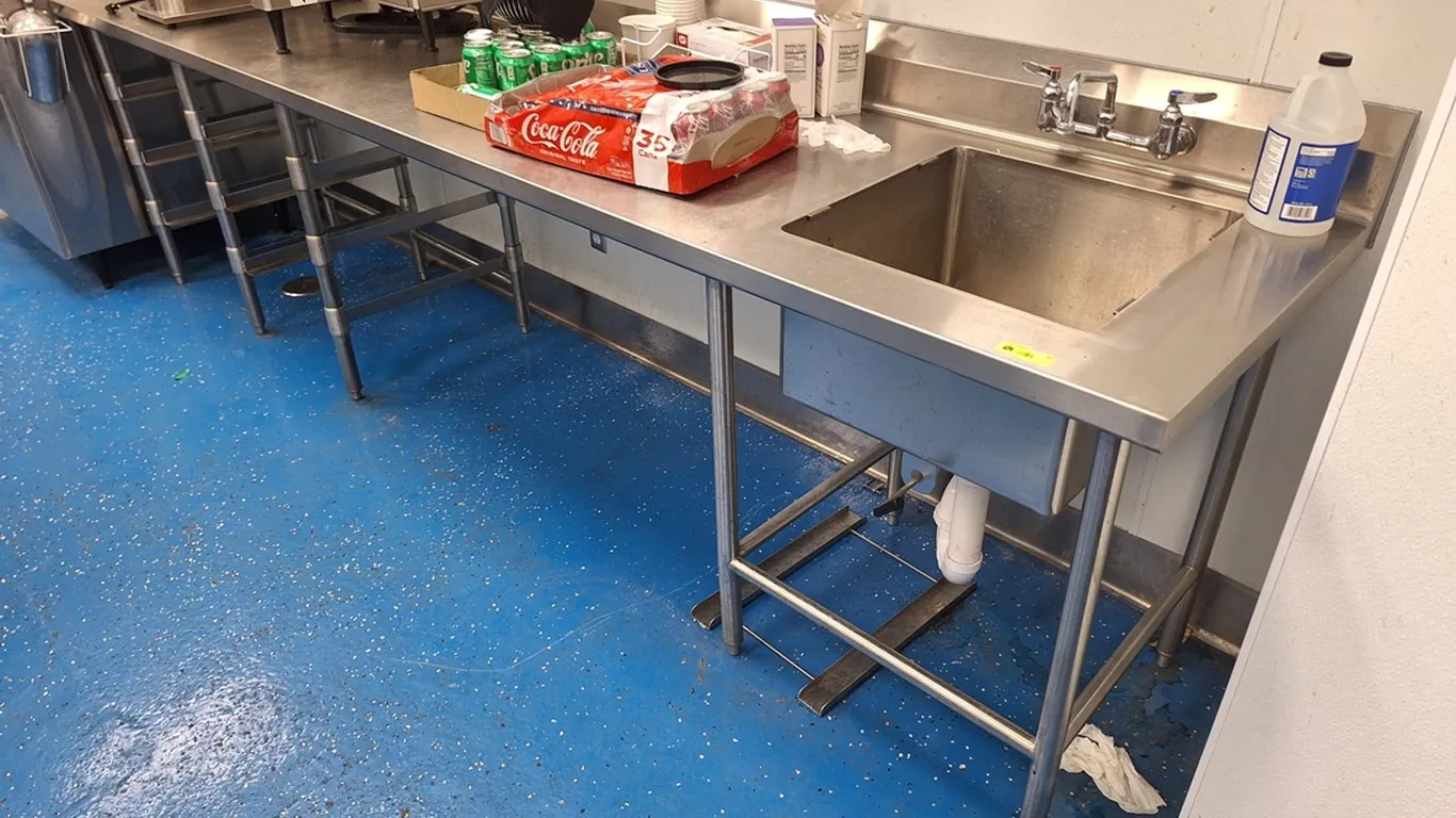 SS Table with Backsplash and Sink, 132"x30"x36"