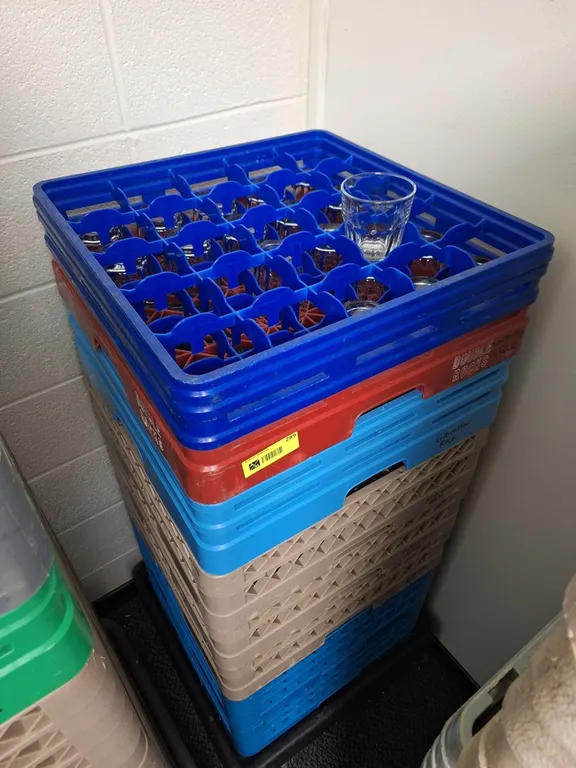 Stack of Glass Racks with Cocktail Glasses, Cart