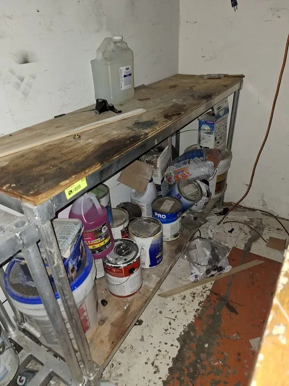 Wood/Metal Shelf with Contents