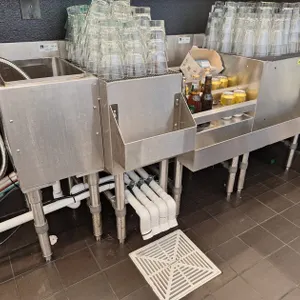 SS Underbar: 21" Drain Board, 18" Bottle Shelf, 12" Drain Board, 12" Drain Sink, 12" Speedrail, 36" Speedrail