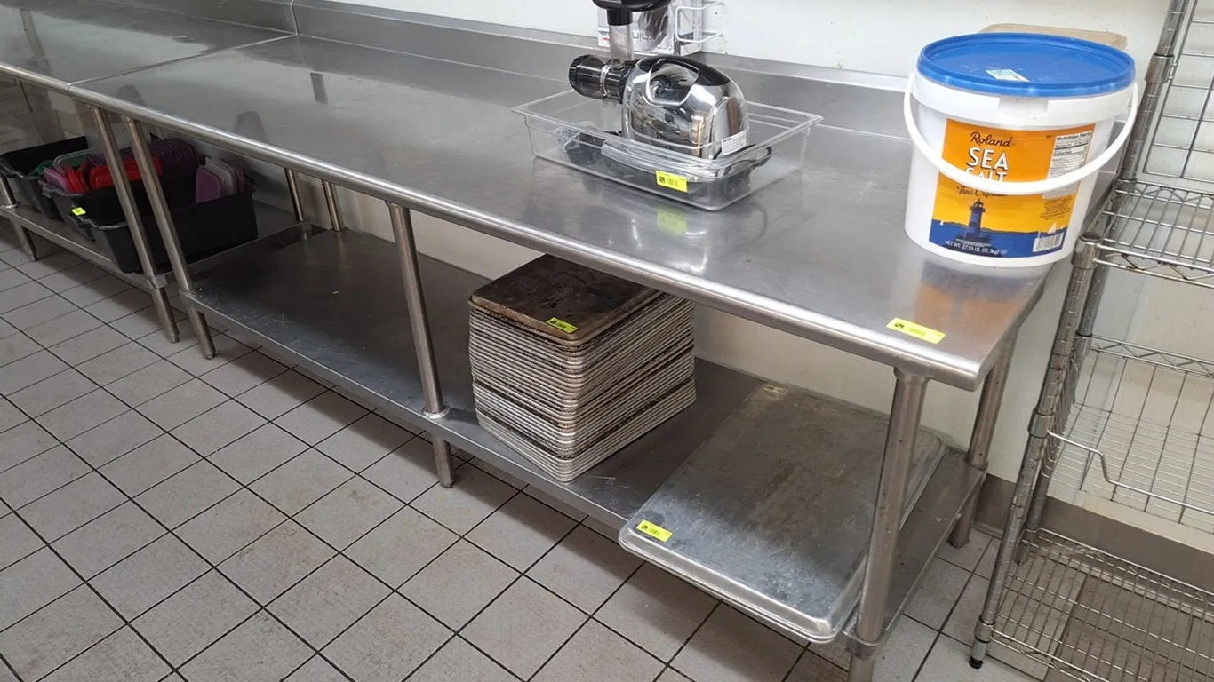 SS Table with Backsplash and Undershelf, 96"x30"x36"