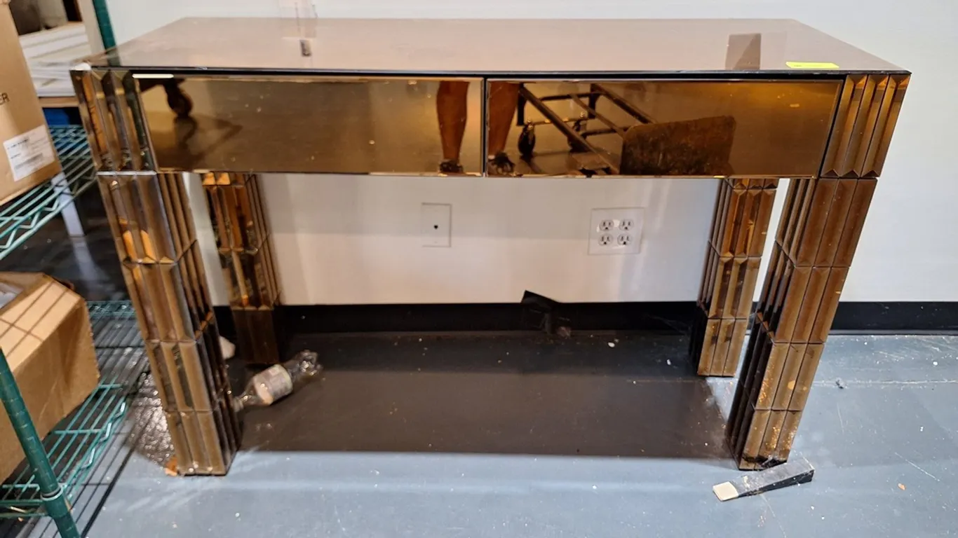Mirrored Glass Table with 2 Drawers, 47"x17"x31"