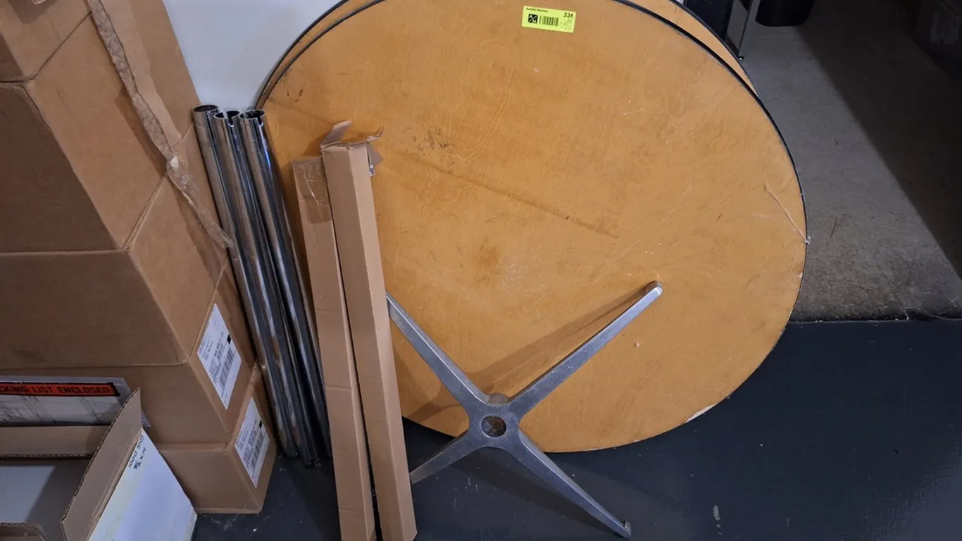 2 Round Cocktail Table Tops, 1 Base, 5 Poles